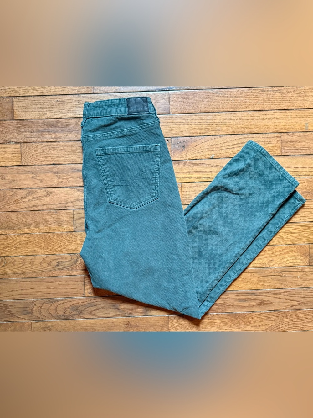 American Eagle AE Teal Green Corduroy Stretch Mom Straight Jeans- size 6